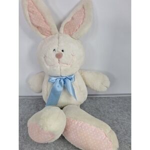 Dakin White Large Rabbit Plush Toy Blue Bow Polka Dot Ears Feet Easter Spring